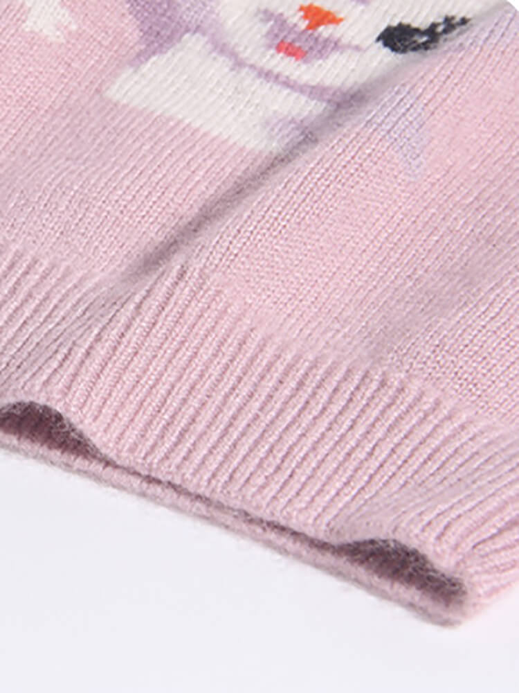 Pink Bunny and Star Pattern Girls Cashmere Crewneck Sweater